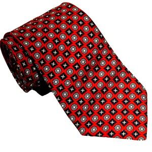 Benjamin James Tie English Silk Floral Medallion Red Classic Preppy Academia Y2K